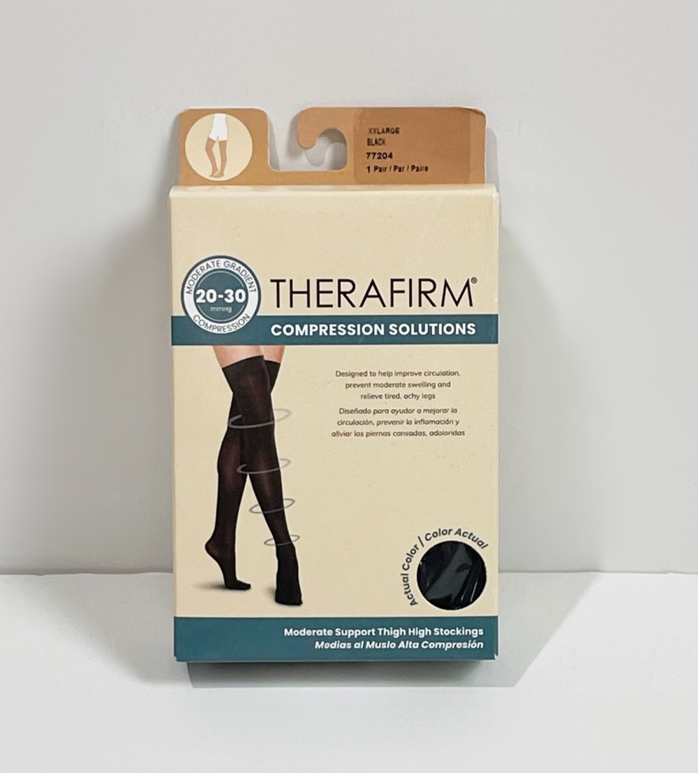 Therafirm Moderate Support Thigh High Stockings 20-30mmHg Black XXL